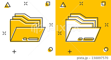 File folder icon in comic style. Documents archive cartoon vector illustration on isolated background. Storage splash effect business concept. File folder icon in comic style. Documents archive cartoon vector illustration on isolated background. Storage splash effect business concept. 138897570