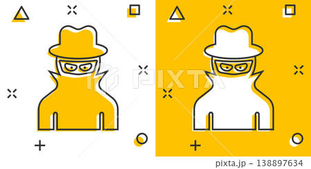 Fraud hacker icon in comic style. Spy cartoon vector illustration on isolated background. Cyber defend splash effect business concept. 138897634