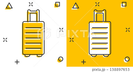 Travel bag icon in comic style. Luggage cartoon vector illustration on white isolated background. Baggage splash effect business concept. Travel bag icon in comic style. Luggage cartoon vector illustration on white isolated background. Baggage splash effect business concept. 138897653