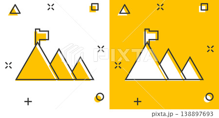 Mission champion icon in comic style. Mountain cartoon vector illustration on white isolated background. Leadership splash effect business concept. 138897693