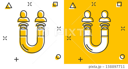 Lead conversion icon in comic style. Attract cartoon vector illustration on white isolated background. Magnet splash effect business concept. Lead conversion icon in comic style. Attract cartoon vector illustration on white isolated background. Magnet splash effect business concept. 138897711
