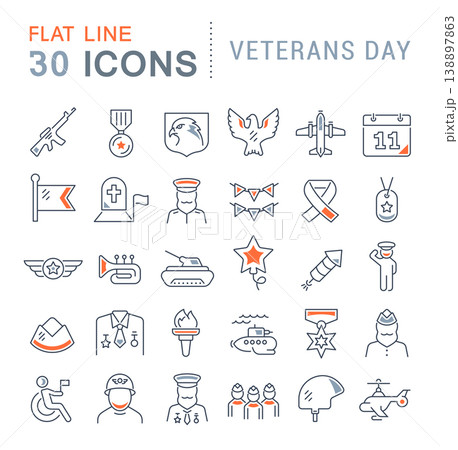 Set Vector Line Icons of Veterans Day Set Vector Line Icons of Veterans Day 138897863