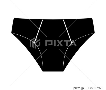 Black silhouette of women bikini panties. Vector illustration of female underwear isolated on white background. Black silhouette of women bikini panties. Vector illustration of female underwear isolated on white background. 138897929