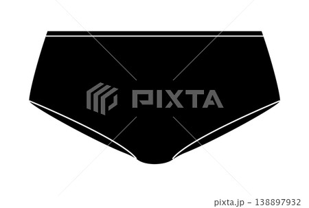 Black silhouette of women classic brief panties. Vector illustration of female underwear isolated on white background. Black silhouette of women classic brief panties. Vector illustration of female underwear isolated on white background. 138897932