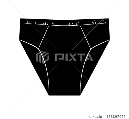 Black silhouette of women classic panties with stitched panels. Vector illustration of female underwear isolated on white background. Black silhouette of women classic panties with stitched panels. Vector illustration of female underwear isolated on white background. 138897933