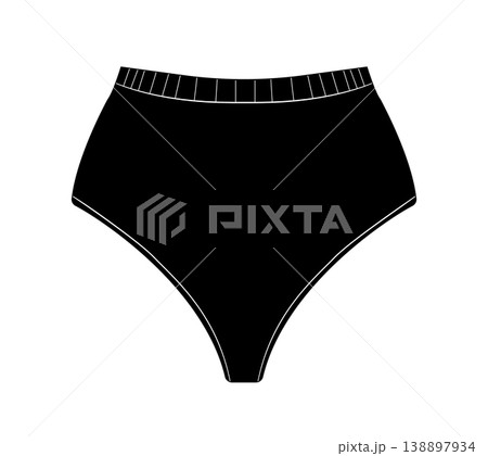 Black silhouette of women high waist panties. Vector illustration of female underwear isolated on white background. 138897934