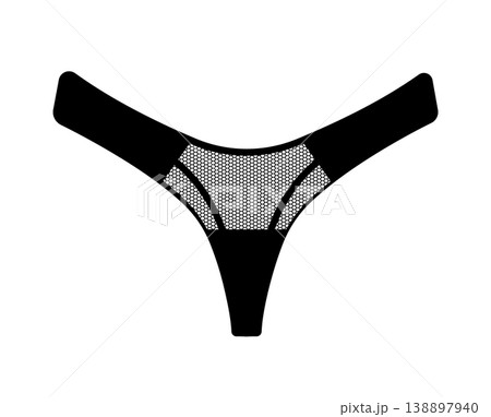 Black silhouette of women mesh thong panties. Vector illustration of female lingerie with mesh insert isolated on white background. Black silhouette of women mesh thong panties. Vector illustration of female lingerie with mesh insert isolated on white background. 138897940