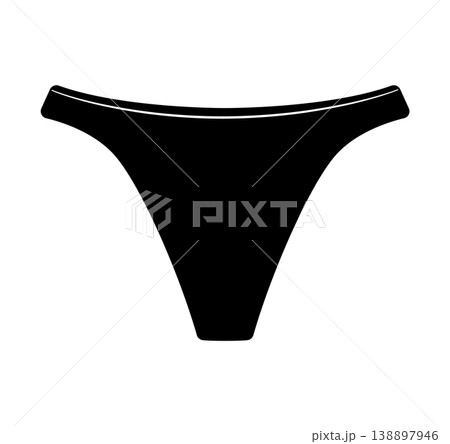 Black silhouette of women thong panties. Vector illustration of female lingerie isolated on white background. Black silhouette of women thong panties. Vector illustration of female lingerie isolated on white background. 138897946