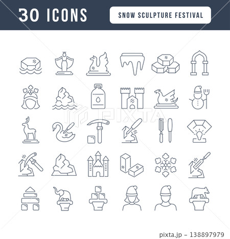 Vector Line Icons of Snow Sculpture Festival Vector Line Icons of Snow Sculpture Festival 138897979