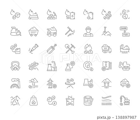 Set Vector Line Icons of Coal Mining Set Vector Line Icons of Coal Mining 138897987