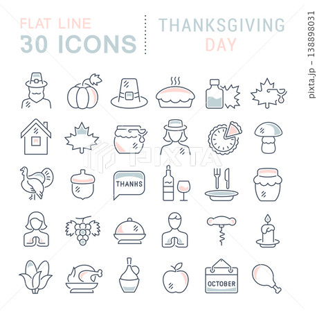 Set Vector Line Icons of Thanksgiving Day Set Vector Line Icons of Thanksgiving Day 138898031