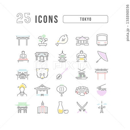 Set of linear icons of Tokyo Set of linear icons of Tokyo 138898036