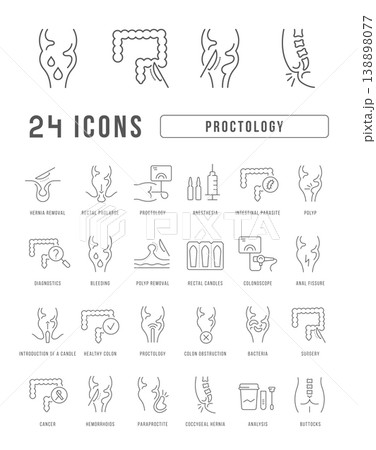 Set of linear icons of Proctology 138898077