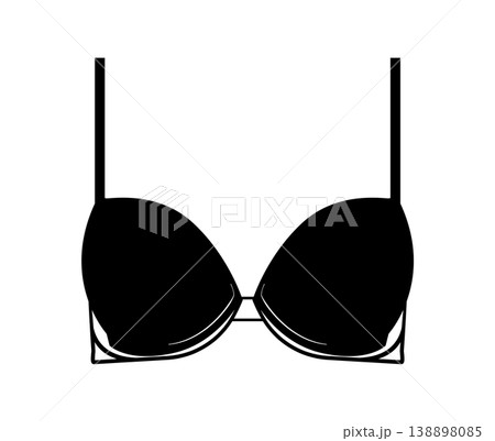 Black silhouette of push up underwire bra designed to enhance and accentuate breast shape. Vector illustration of erotic female lingerie isolated on white background. 138898085