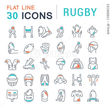 Set Vector Line Icons of Rugby. Set Vector Line Icons of Rugby. 138898101