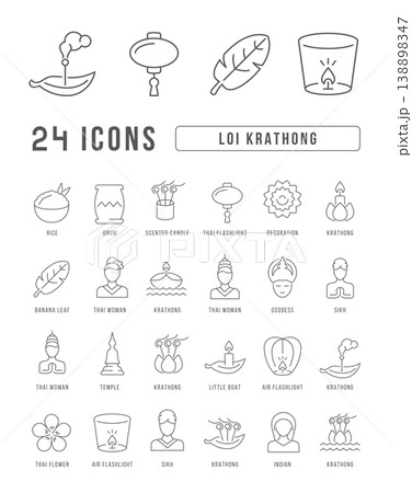 Vector Line Icons of Loi Krathong Vector Line Icons of Loi Krathong 138898347