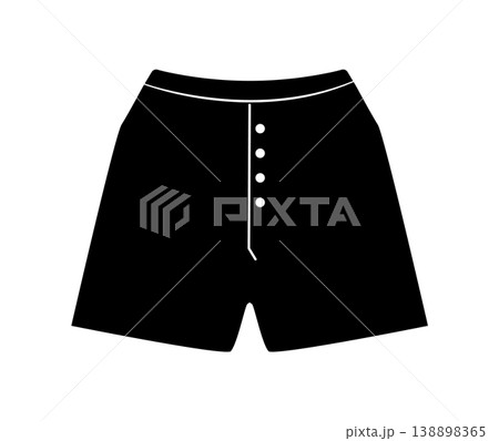 Black silhouette of men boxer shorts with front buttons. Vector illustration of male underwear isolated on white background. 138898365