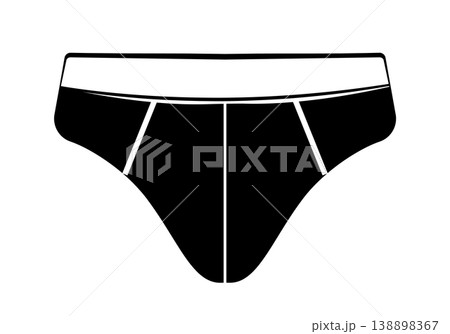 Black silhouette of men briefs with front seam panels and waistband. Vector illustration of male underwear isolated on white background. 138898367