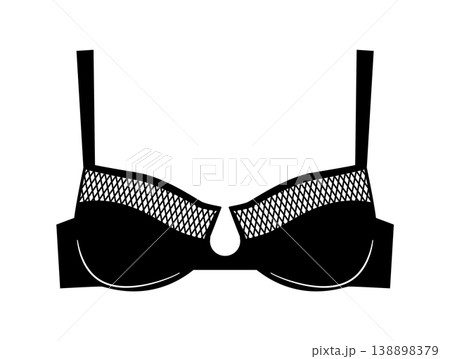 Black silhouette of a women bra with mesh upper cups and straps. Vector illustration of fashionable lingerie isolated on a white background. 138898379