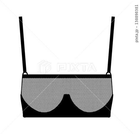 Black silhouette of women bra with mesh cups and thin straps. Vector illustration of female lingerie isolated on white background. 138898381