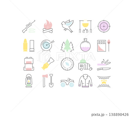 Set Vector Flat Line Icons Hunting 138898426