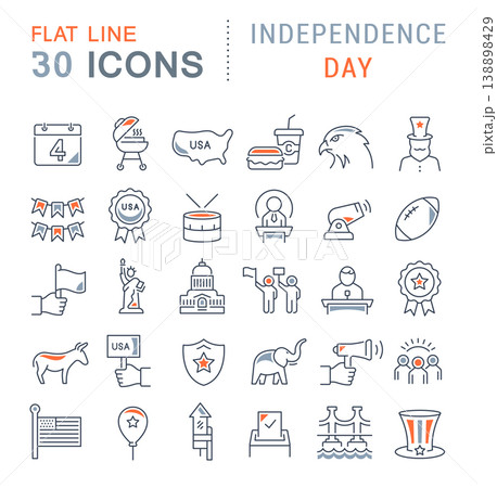 Set Vector Line Icons of Independence Day Set Vector Line Icons of Independence Day 138898429
