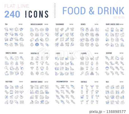 Collection Linear Icons of Food and Drinks. Collection Linear Icons of Food and Drinks. 138898577