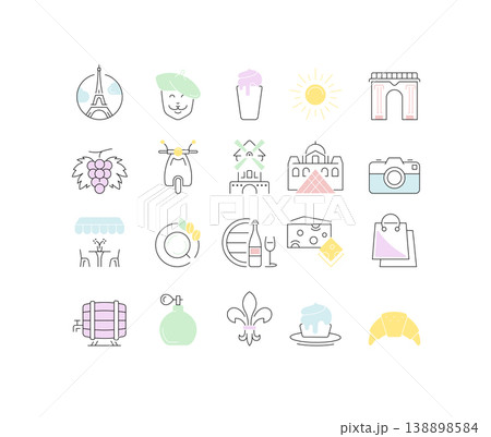Set Vector Flat Line Icons France and Paris 138898584
