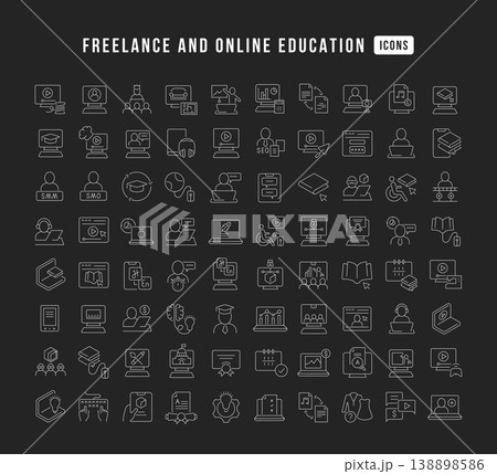 Set of linear icons of Freelance and Online Education Set of linear icons of Freelance and Online Education 138898586