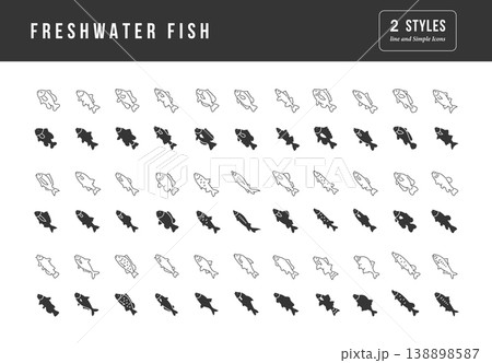 Set of simple icons of Freshwater Fish Set of simple icons of Freshwater Fish 138898587