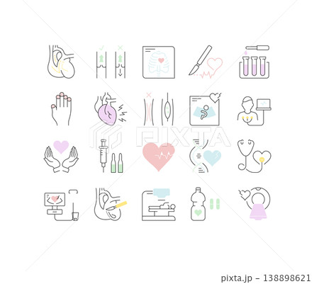 Set Vector Flat Line Icons Heart Defect Set Vector Flat Line Icons Heart Defect 138898621