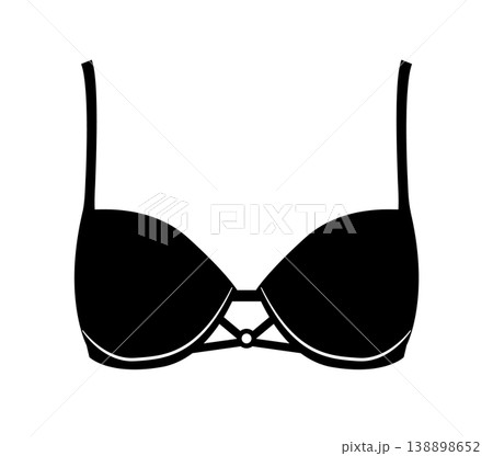 Black silhouette of push up bra with decorative center detail designed to accentuate breast shape. Vector illustration of erotic female lingerie isolated on white background. Black silhouette of push up bra with decorative center detail designed to accentuate breast shape. Vector illustration of erotic female lingerie isolated on white background. 138898652