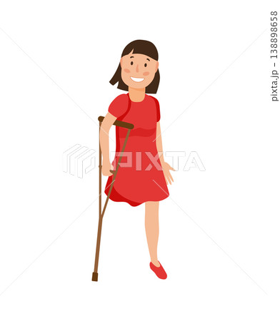 Woman with One Leg Using Crutch Woman with One Leg Using Crutch 138898658