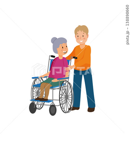 Couple Helping Senior in Wheelchair 138898660