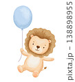 Cute baby lion with blue balloon, african animal on isolated background. Childish drawing for kids, flying character 138898955