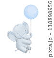 Cute baby elephant is flying with blue balloon. Watercolour animal isolated hand drawn illustration for child 138898956