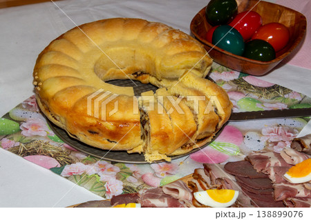 Typical Eastern meal in Carintha, Austria: eggs, cold cuts and horseradish and homemade cake. Typical Eastern meal in Carintha, Austria: eggs, cold cuts and horseradish and homemade cake. 138899076