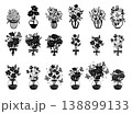Set of flower and leaves silhouettes on the vase. 138899133