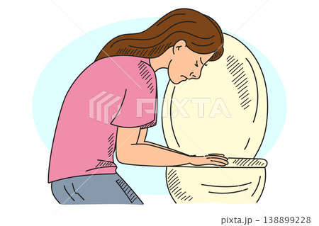 Teen girl with eating disorder in toilet 138899228