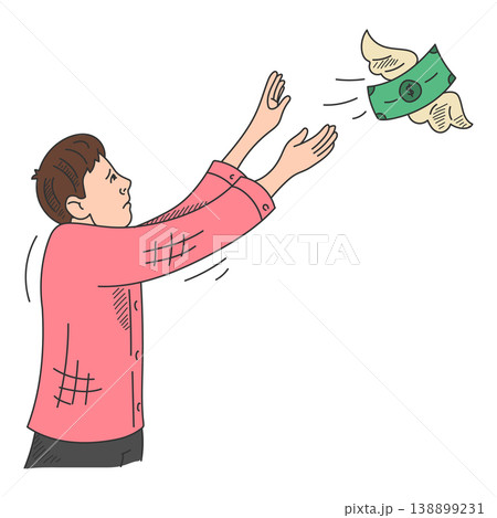 Banknote flying away from a sad man Banknote flying away from a sad man 138899231