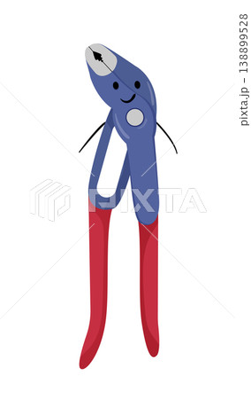 Cartoon vector illustration of combination pliers with a smiling face. Hand tool character isolated on white background for construction and repair design. Cartoon vector illustration of combination pliers with a smiling face. Hand tool character isolated on white background for construction and repair design. 138899528