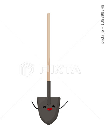 Cartoon vector illustration of a shovel with a smiling face. Gardening tool character isolated on white background for farming and construction design. Cartoon vector illustration of a shovel with a smiling face. Gardening tool character isolated on white background for farming and construction design. 138899548
