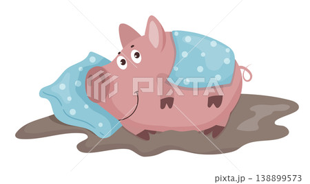 Pig Sleeping on Pillow 138899573