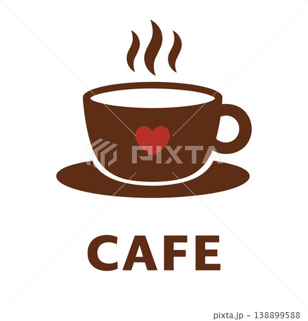 ハート蒸気コーヒーカップ ミニマルイラスト クリーンカフェブランドビジュアル ハート蒸気コーヒーカップ ミニマルイラスト クリーンカフェブランドビジュアル 138899588