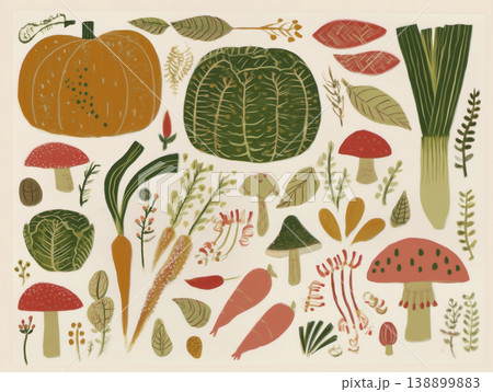 手描き風の野菜セット 水彩イラスト 138899883