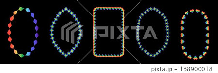 Retro whimsical rainbow gradient frame set borders. LGBTQ community symbol with rainbow. Vibrant multi colored frames for greeting cards, menu, gift tags, and modern stationery. 138900018