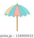 ブルーとピンクのビーチパラソルのフラットイラスト 138900032