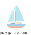 水色の帆が映えるヨットのかわいいフラットイラスト 138900035