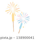 2本の手持ち花火が光るパステルカラーのフラットイラスト 138900041