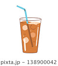ブルーストロー付きアイスティーグラスのフラットイラスト 138900042